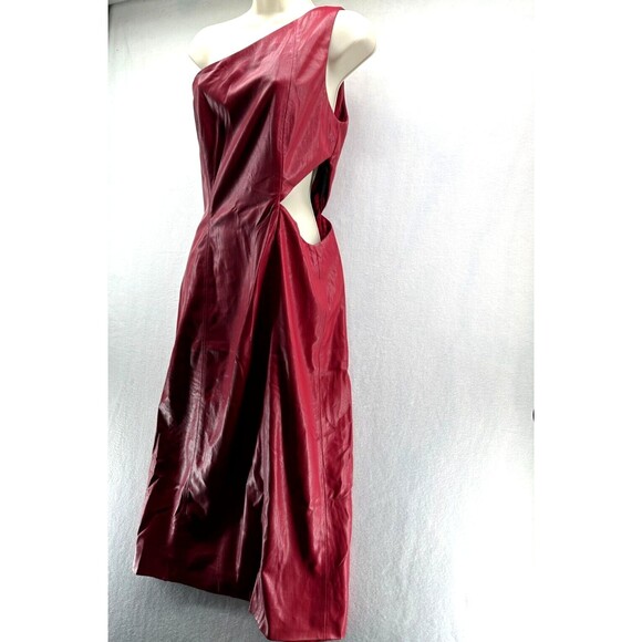 House Of Harlow 1960 Bordeaux Dress Size M Red Vegan Leather Midi Cut Out NWT - Picture 7 of 15